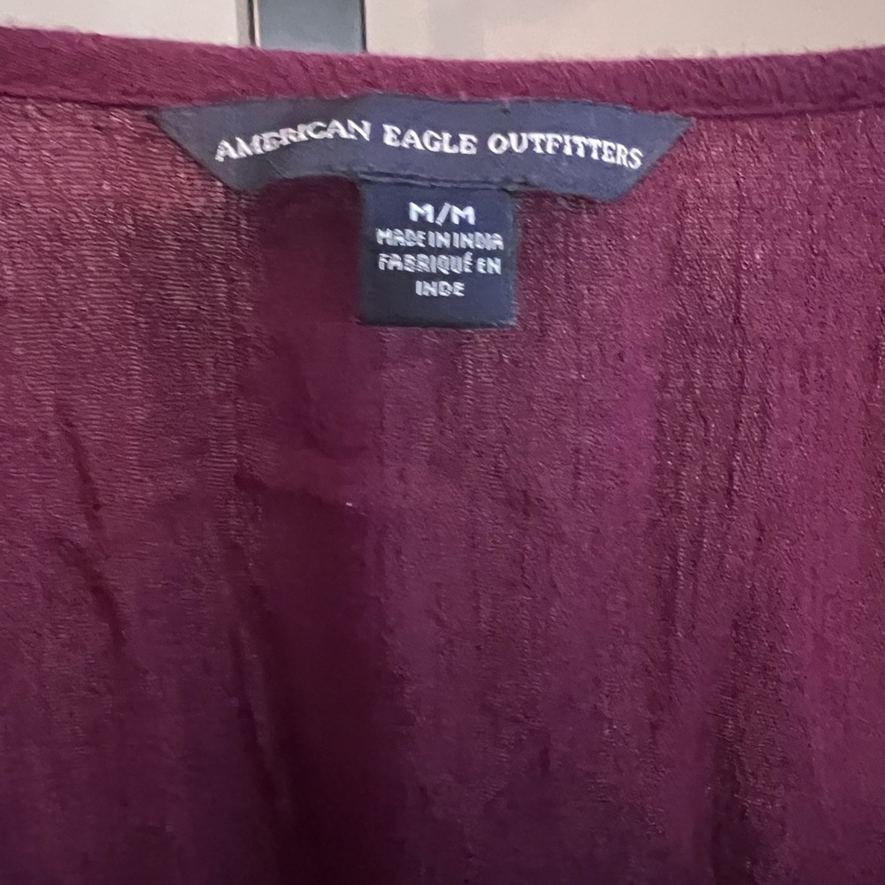 American Eagle Outfitters Burgundy Floral Embroidered Blouse. Medium - Picture 5 of 9